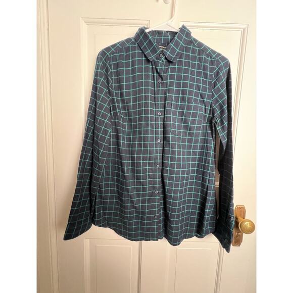 Banana Republic Classic Fit Blue Green Checkered Flannel Button Up Women's S - Picture 1 of 9